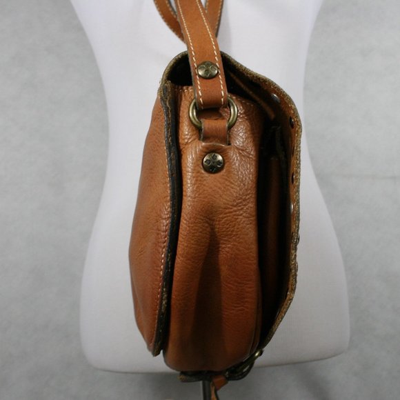 Patricia Nash Brown Italian Pebble Leather Crossbody Saddle Bag w/ Rivets VGC - Picture 3 of 14